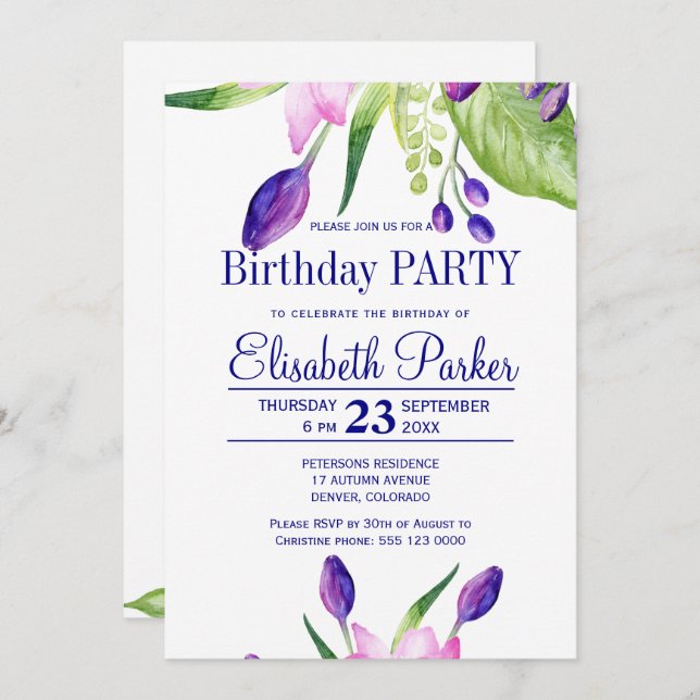 Blumengarten mit Blütenpracht Einladung (Vorne/Hinten)