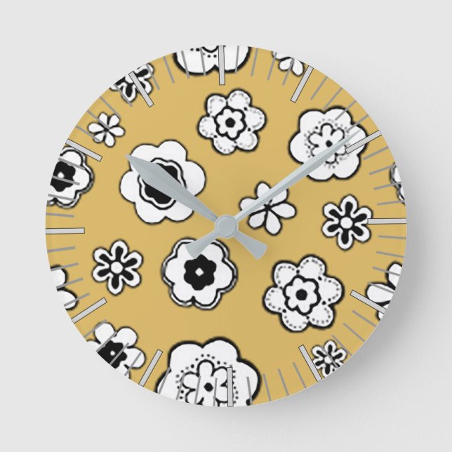 Blumengarten mit leichtem Senfgelb Runde Wanduhr (Vorderseite)