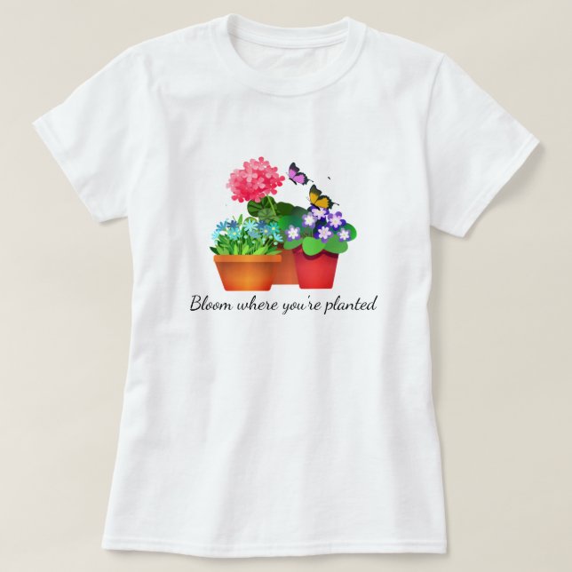 Blumengarten mit Schmetterling T - Shirt der Frau (Design vorne)