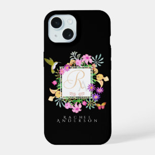 Blumengarten Monogram Black iPhone 15 Hülle