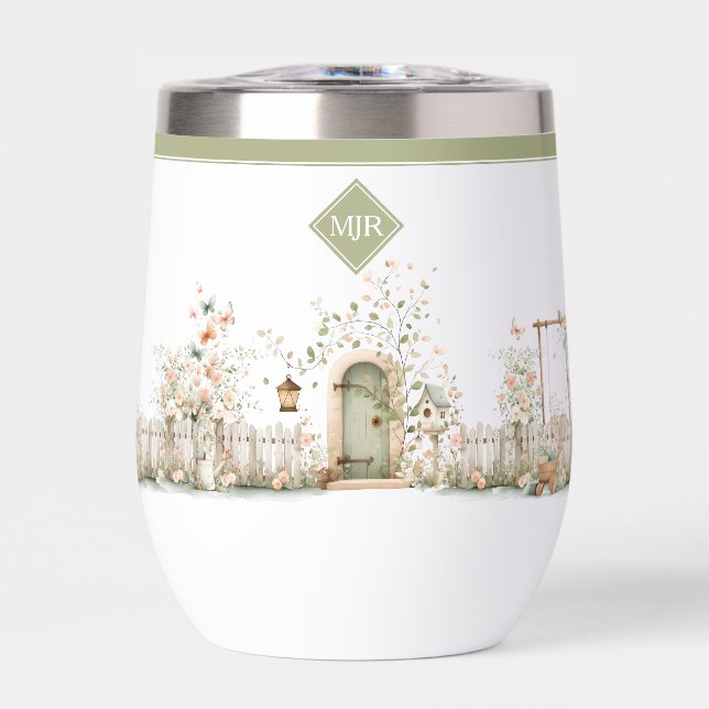 Blumengarten-Monogramm-Wasserflasche (Vorderseite)