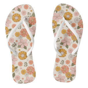 Blumengarten-Muster in Rosa und Orange Flip Flops