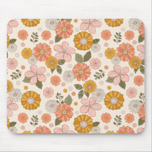 Blumengarten-Muster in Rosa und Orange Mousepad