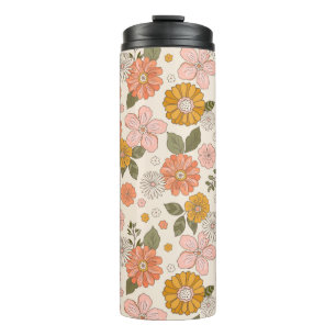 Blumengarten-Muster in Rosa und Orange Thermosbecher
