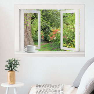 Blumengarten - Offenes Fenster mit Hübscher Ansich Poster
