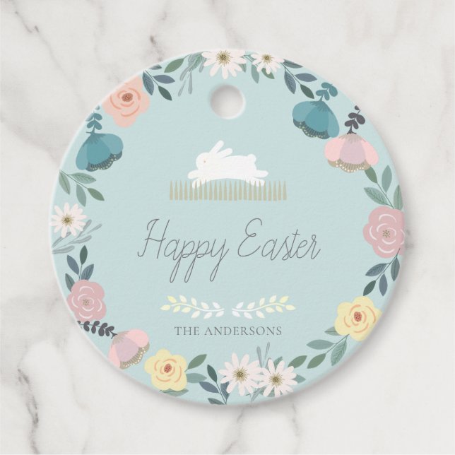 Blumengarten Ostern Bunny Egg Blau Geschenkanhänger (Vorderseite)