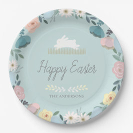 Blumengarten Ostern Bunny Egg Blau Pappteller