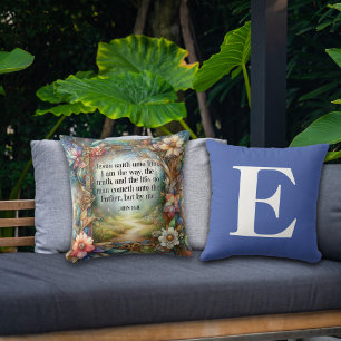 Blumengarten Pfadschrift Blue Monogram Kissen