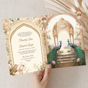 Blumengarten Pfauen Indischer Palast Hochzeit Einladung