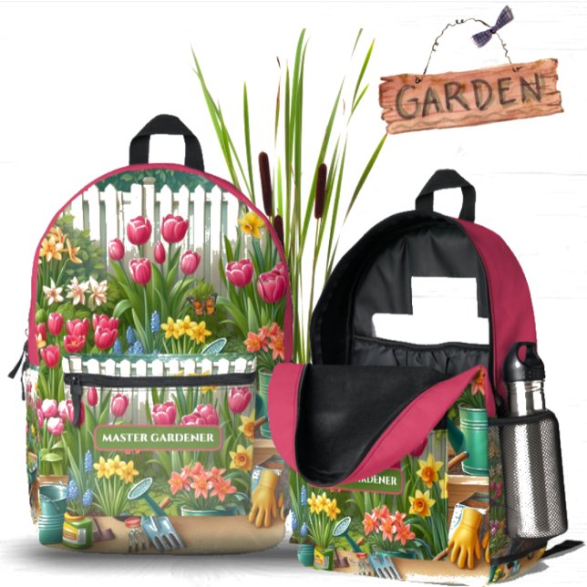 Blumengarten Pink Blütengarten Blumengarten Bedruckter Rucksack (Master Gardener / Floral Organizer Backpack)