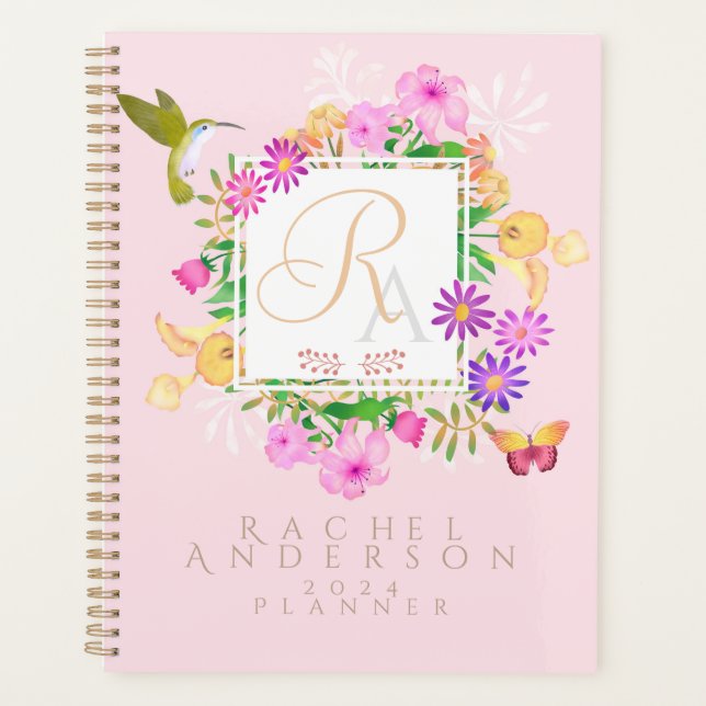 Blumengarten Pink Monogram Planer (Vorderseite)