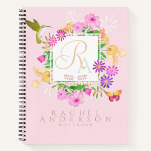 Blumengarten Pink Monogramm  Notizbuch
