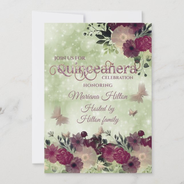 Blumengarten Quinceañera Einladung (Vorderseite)