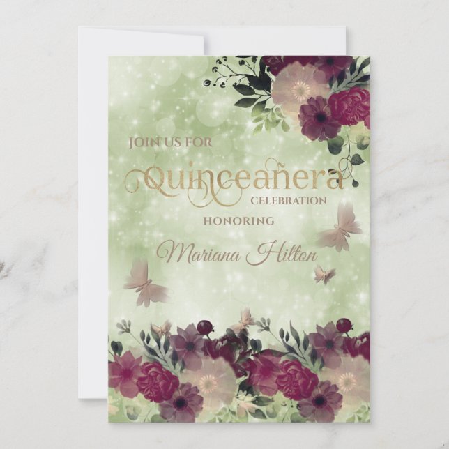 Blumengarten Quinceañera Einladung (Vorderseite)