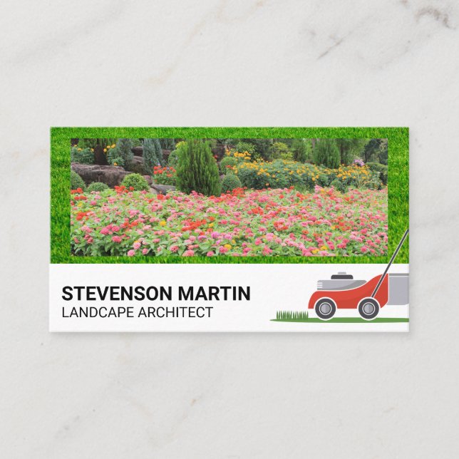 Blumengarten | Rasenmäher schneiden Visitenkarte (Vorderseite)