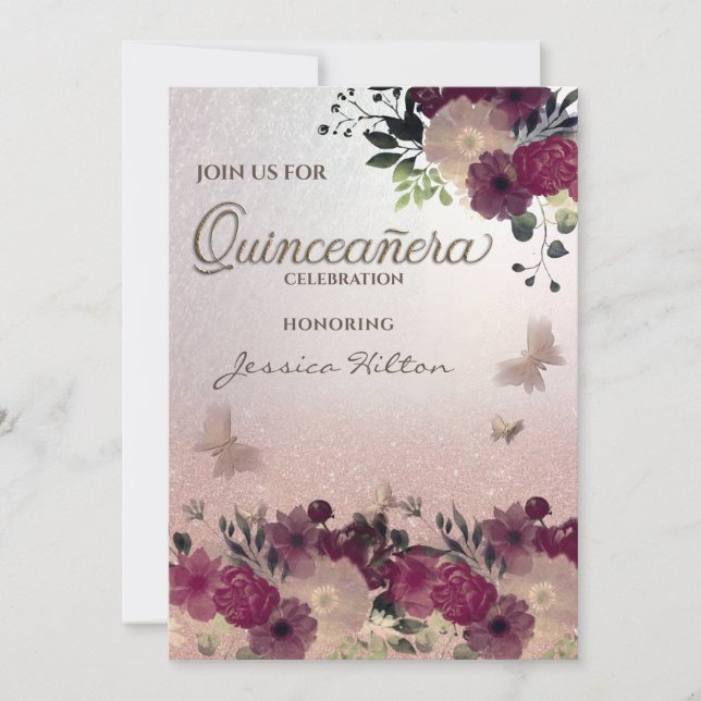 Blumengarten Schmetterling Quinceañera Einladung (Vorderseite)