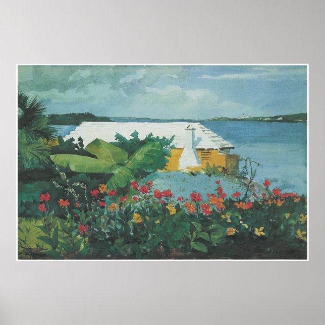 Blumengarten und Bungalow, Bermuda 1899 Poster (Vorne)