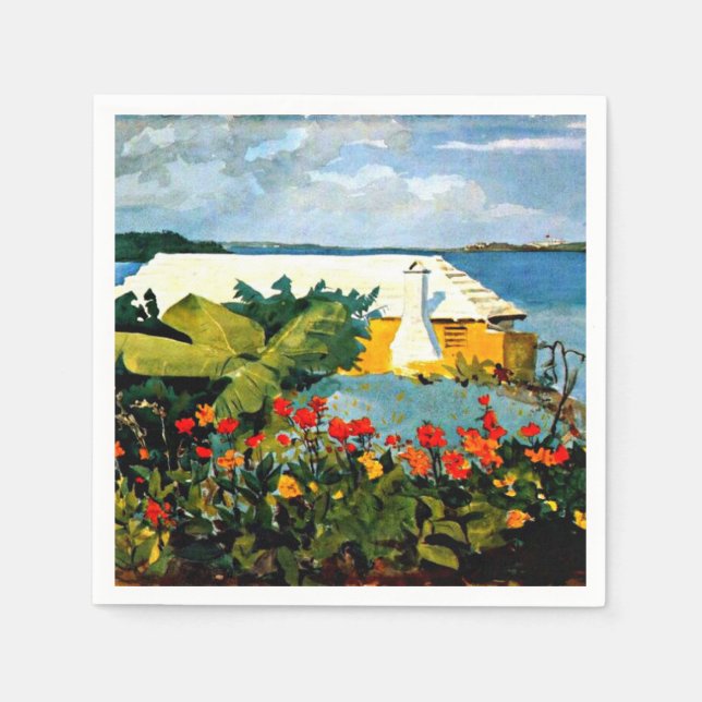 Blumengarten und Bungalow von Winslow Homer Serviette (Vorderseite)