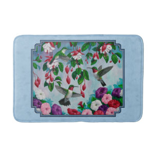 Blumengarten und Hummingbirds Blue Badematte