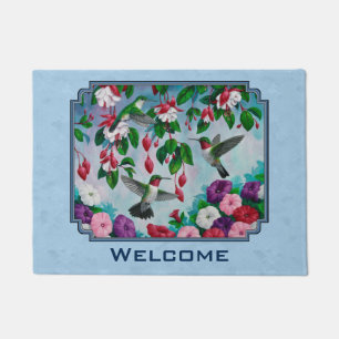 Blumengarten und Hummingbirds Blue Fußmatte
