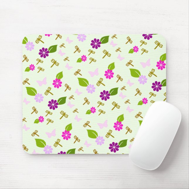 Blumengarten und Libellen Blumen-Mauspad Mousepad (Mit Mouse)