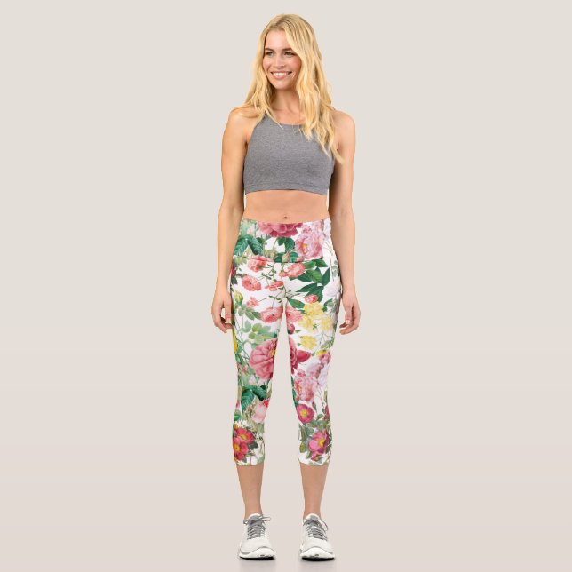 Blumengarten Vintager Frühlingsgarten Rose Capri Leggings (Vorderseite)