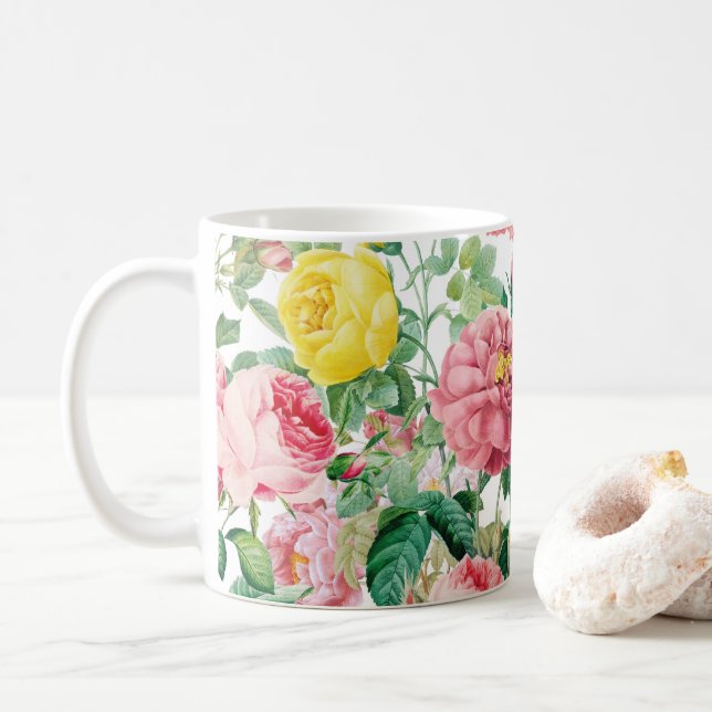 Blumengarten Vintager Frühlingsgarten Rose Kaffeetasse (Mit Donut)