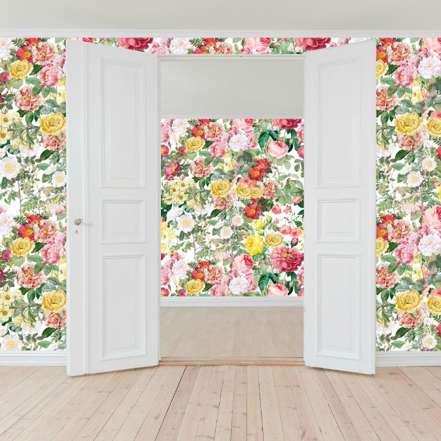 Blumengarten Vintager Frühlingsgarten Rose Tapete (Floral Roses Vintage Spring Garden Wallpaper)