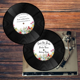 Blumengarten Vinyl-Musikplatte Vintage-Hochzeit  Einladung