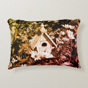 Blumengarten Vogelhaus Schwarz-Weiß Vintag Dekokissen
