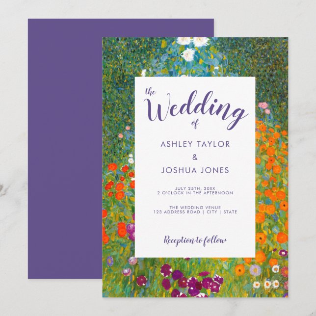 Blumengarten von Gustav Klimt Blumenhochzeit Einladung (Vorne/Hinten)