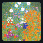 Blumengarten von Gustav Klimt Vintag Quadratischer Aufkleber<br><div class="desc">Bauerngarten / Blumengarten / Hütte Garten Vintage Kunst 1905 von dem österreichischen Symbolik & Jugendstil-Künstler Gustav Klimt (1862-1918)</div>