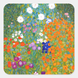 Blumengarten von Gustav Klimt Vintage Floral Quadratischer Aufkleber