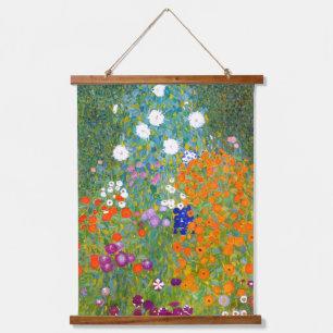Blumengarten von Gustav Klimt Vintage Floral Wandteppich Mit Holzrahmen