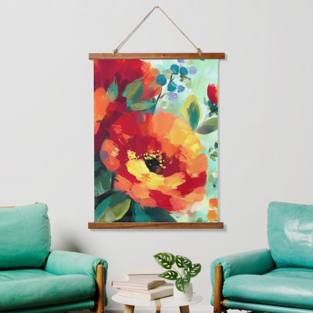 Blumengarten Wandteppich Mit Holzrahmen (Wohnzimmer)
