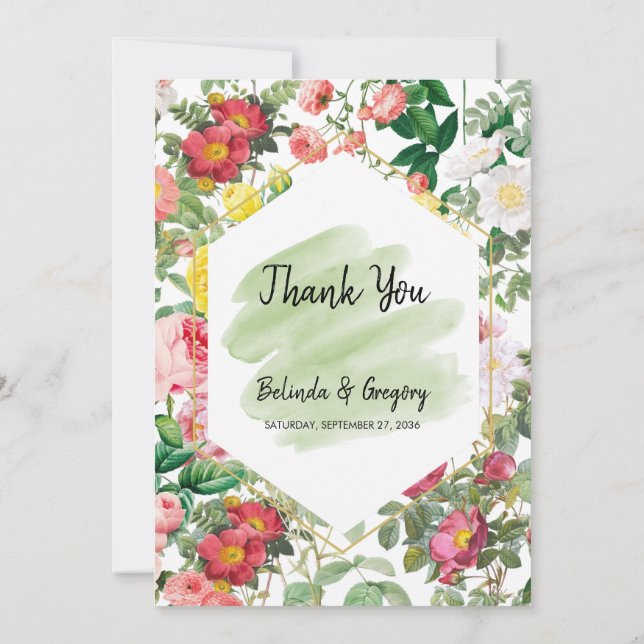 Blumengarten, Wasserfarbe & geometrische Hochzeit Dankeskarte (Rückseite)