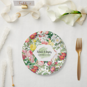 Blumengarten, Wasserfarbe & geometrische Hochzeit Pappteller