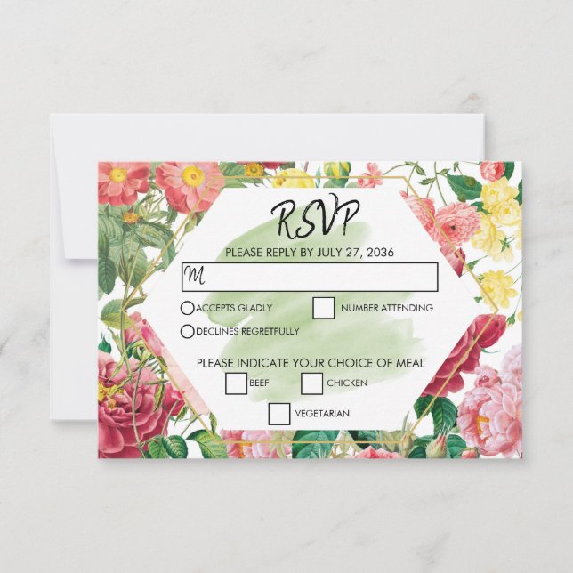 Blumengarten, Wasserfarbe & geometrische Hochzeit  RSVP Karte (Vorderseite)