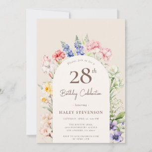Blumengartenbogen Whimsical Beige 28. Geburtstag Einladung
