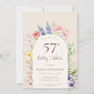 Blumengartenbogen Whimsical Beige 57. Geburtstag Einladung