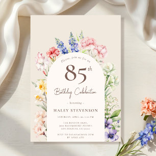 Blumengartenbogen Whimsical Beige 85. Geburtstag Einladung