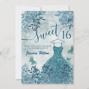 Blumengartenkleid "Blue Butterfly" 16 . Geburtstag Einladung