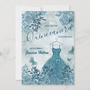 Blumengartenkleid "Blue Butterfly" Quinceañera Einladung