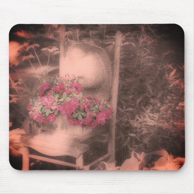Blumengartenstuhl Vintag Schwarz-Weiß Mousepad (Vorne)