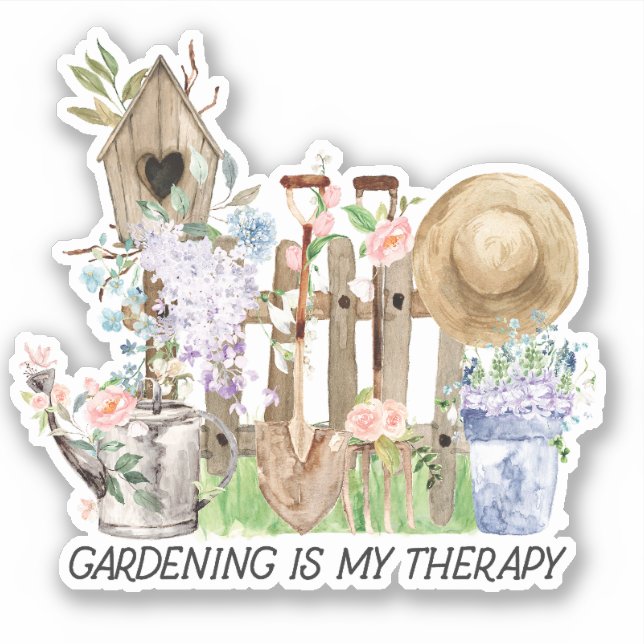 Blumengartenwerkzeuge für Aquarellbilder und Zitat Aufkleber (Vorderseite)