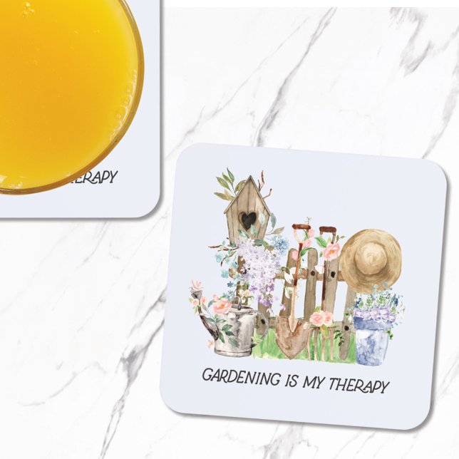 Blumengartenwerkzeuge und Angebot für Wasserfarben Getränkeuntersetzer (In situ)