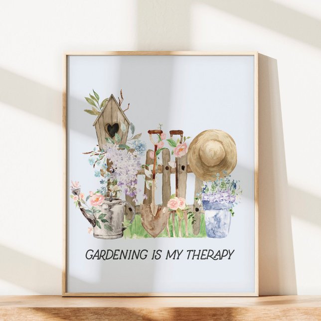 Blumengartenwerkzeuge und Angebot für Wasserfarben Poster (In situ under sunlight)