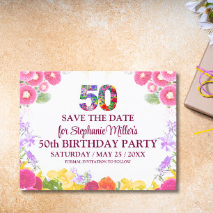 Blumengebäck 50. Geburtstag Save the Date 50 elega Postkarte