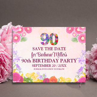 Blumengebäck 90. Geburtstag Save the Date - Pastel Ankündigungspostkarte