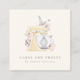 Blumengebäck Koch Aquarellmischung Kuchen Quadratische Visitenkarte
